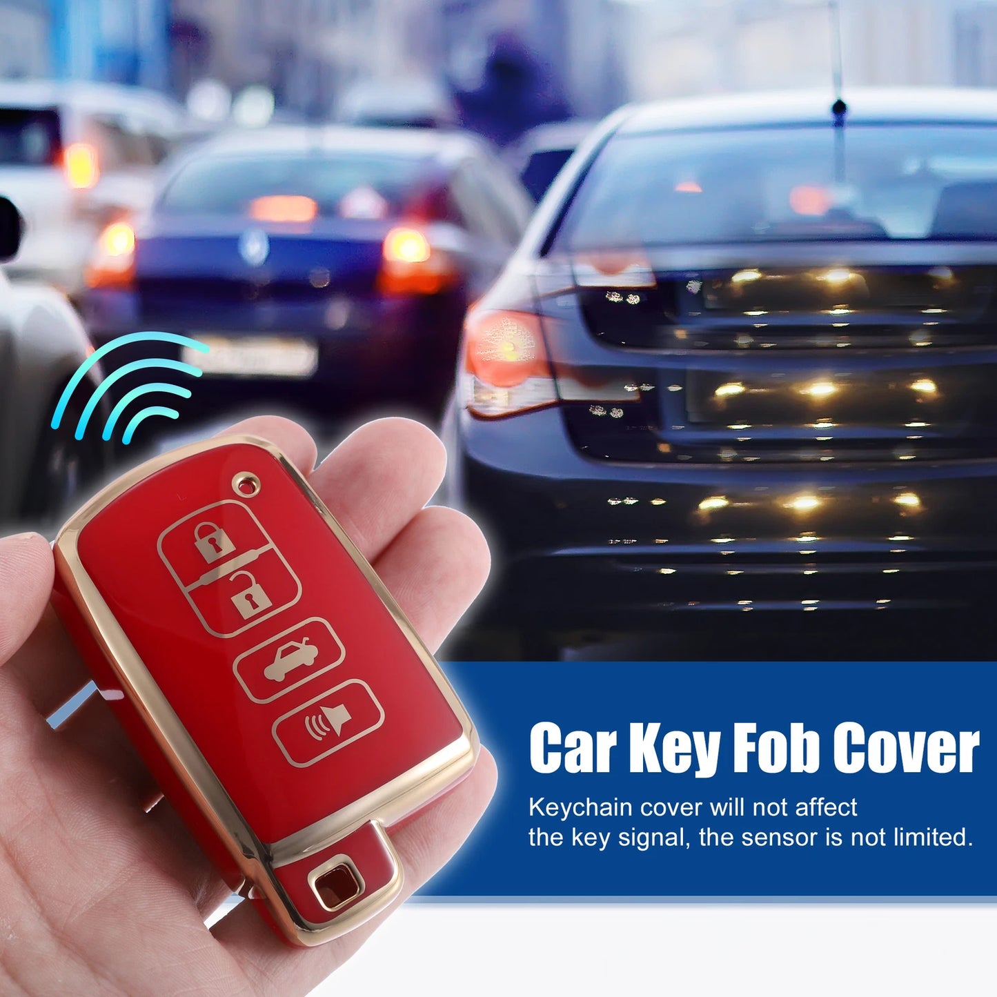 TPU Car Remote Key Fob Cover for Toyota Avalon, Camry (2013-2023) - Red