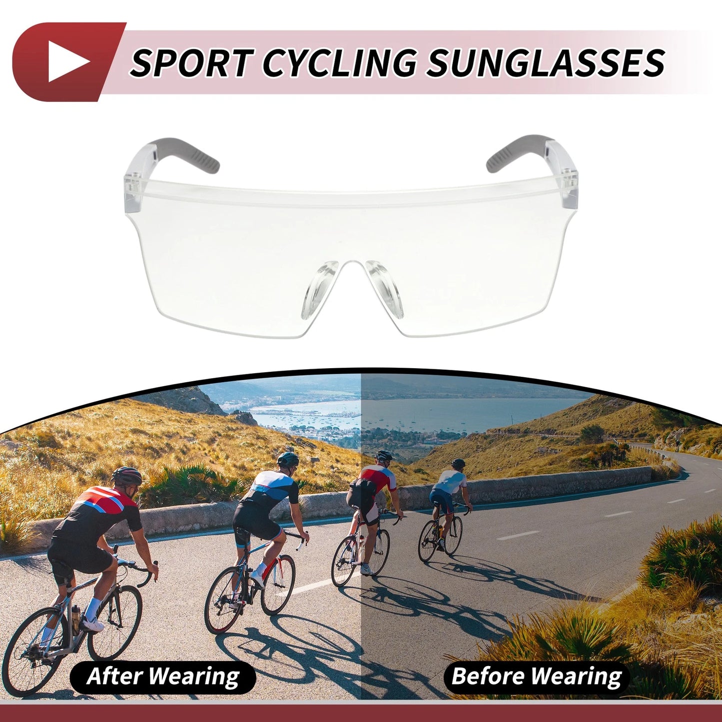 Motorcycle Riding Goggles Transparent Lens White Frame PC Cycling Sunglasses