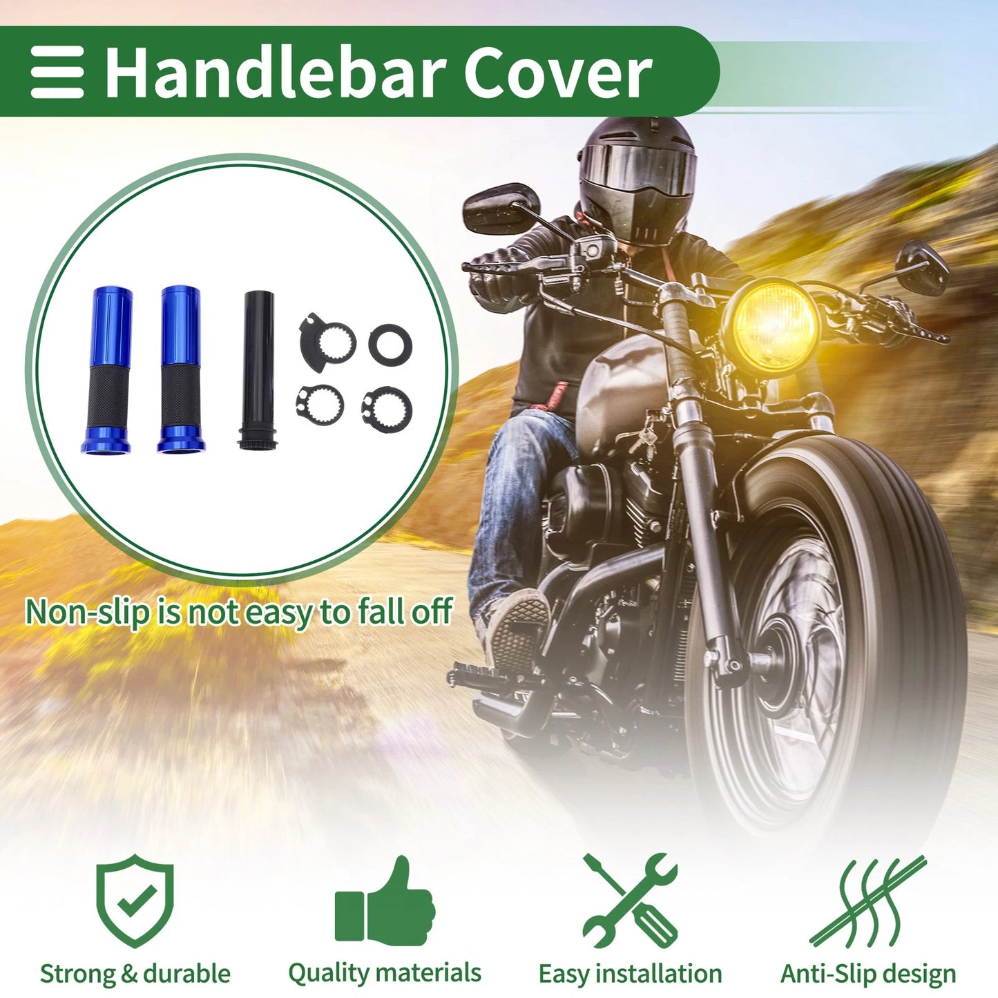 7/8" 22mm Hand Grips for Motorcycle Black Blue Rhombus