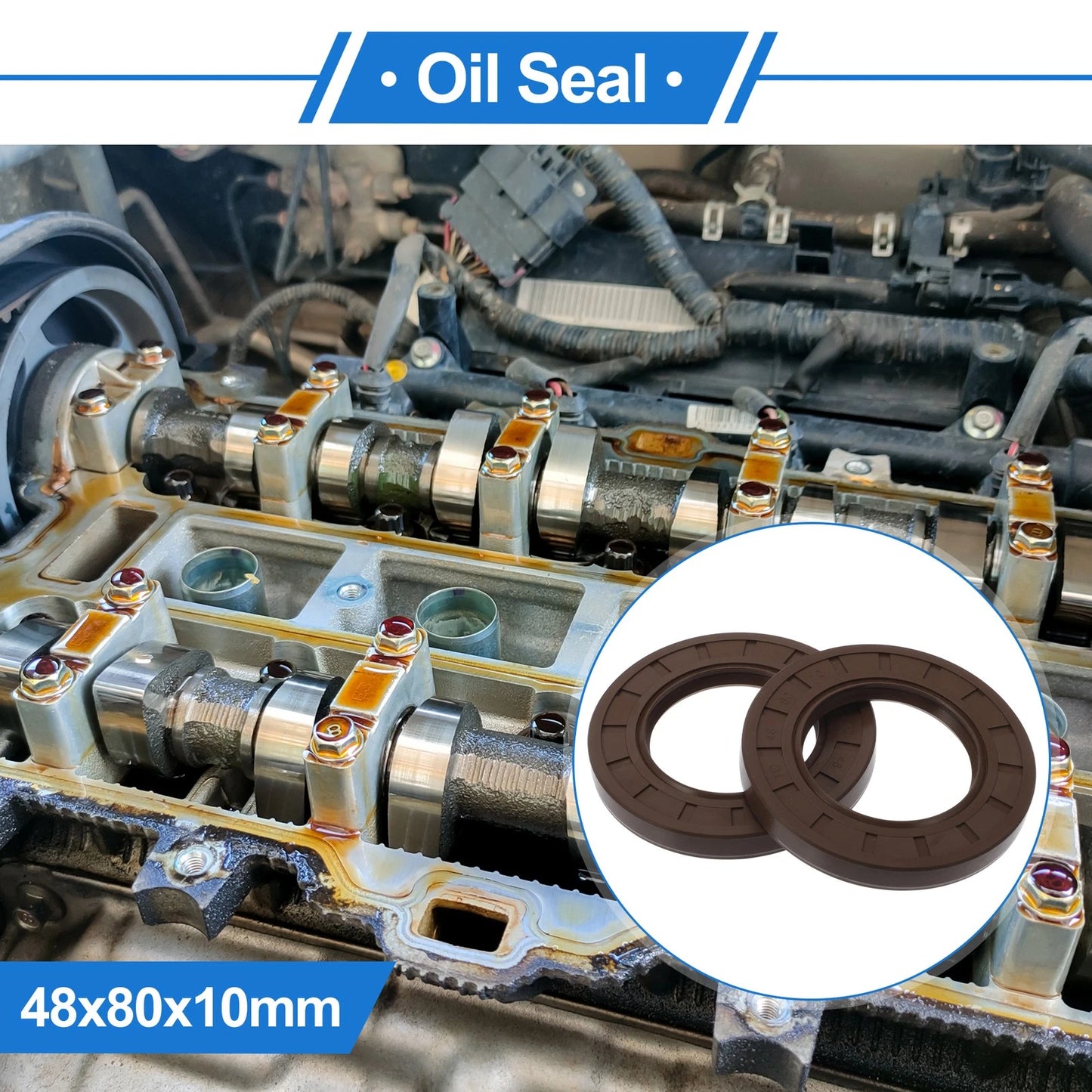 Oil Seal 2 x Seal Ring Rotary Shaft Seal FKM Rubber 48x80x10mm for Vehicles