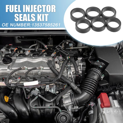 6 x Fuel Injector Seals for BMW X5, X6 (2010-2013) - No.13537585261 Black