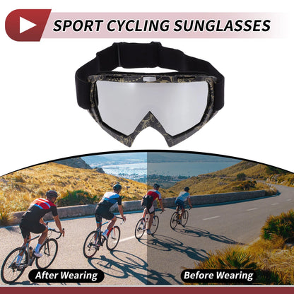 Motorcycle Goggles Silver Tone Lens Black Gold Frame PC TPU for Motorcycle
