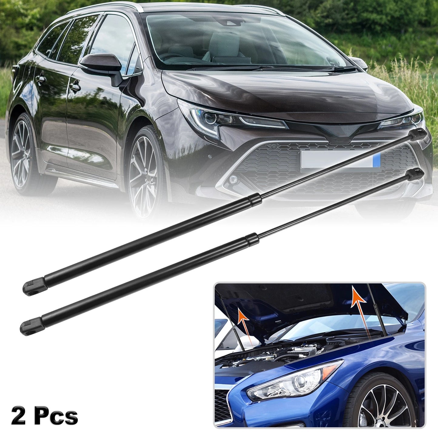 2 x Front Hood Lift Supports Struts Black for Toyota Corolla (2018–2020)