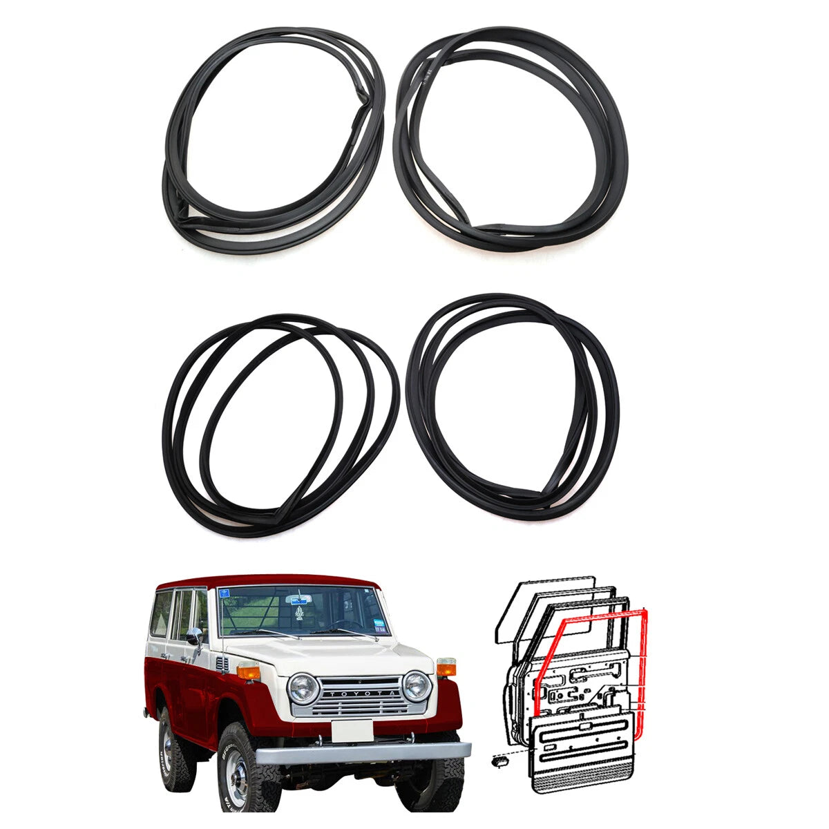 Front & Rear Door Weatherstrip for Toyota Land Cruiser FJ55 FJ56 1975-1980