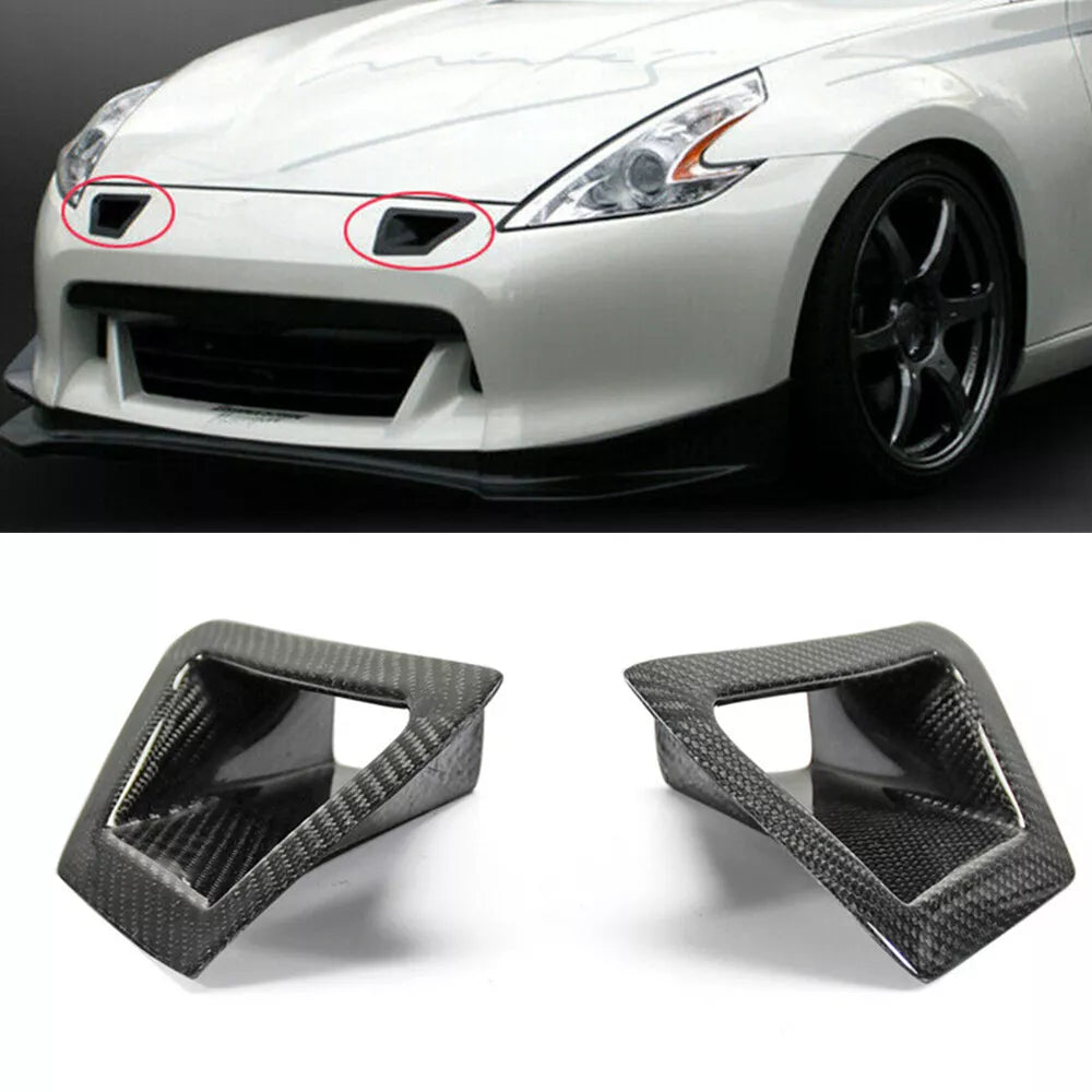 2 x Carbon Fiber Front Bumper Side Air Vent Duct Covers for Nissan 370Z (2009-2020)