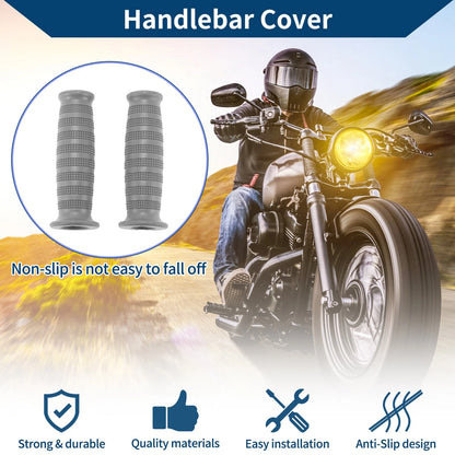 7/8" 22mm Hand Grips Cover End Grips Rubber Gray for Motorcycle