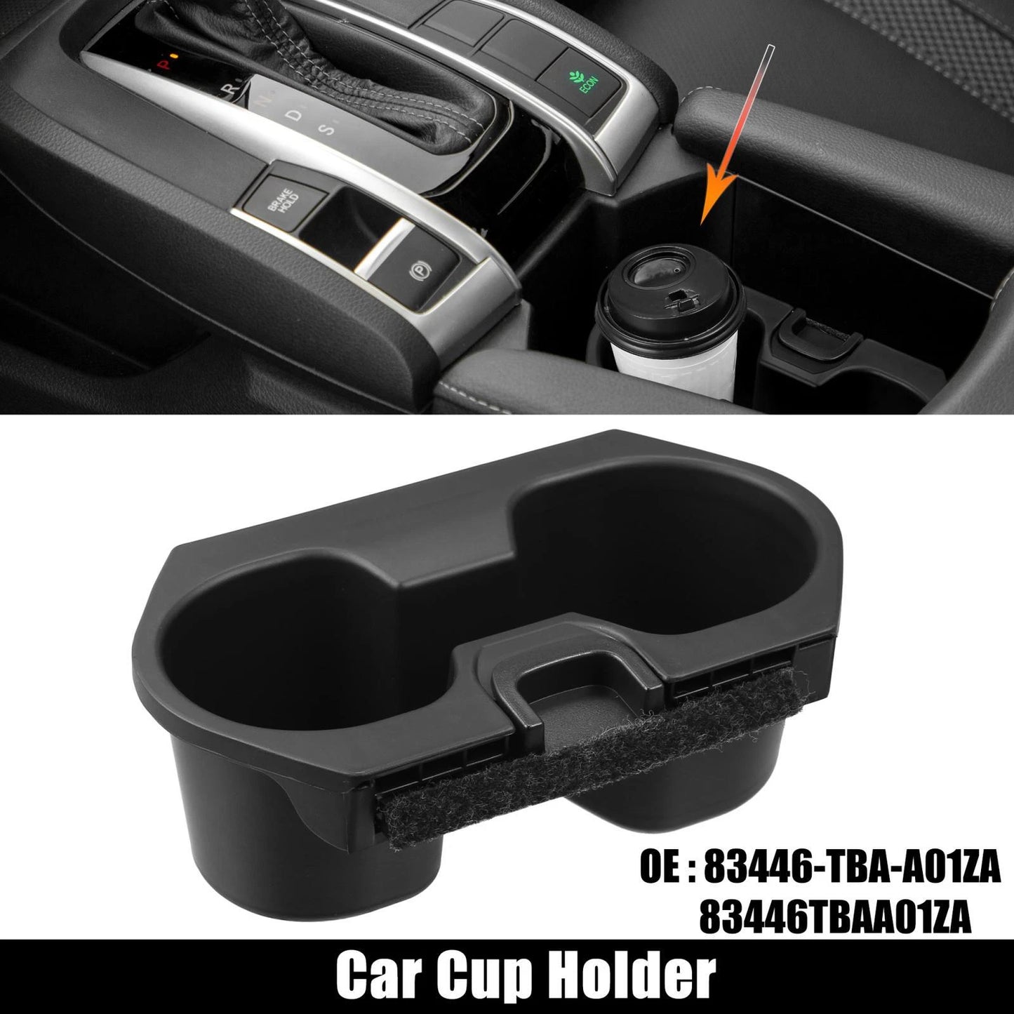 Cup Holder for Honda Civic (2016-2018) - Front Central Console Black