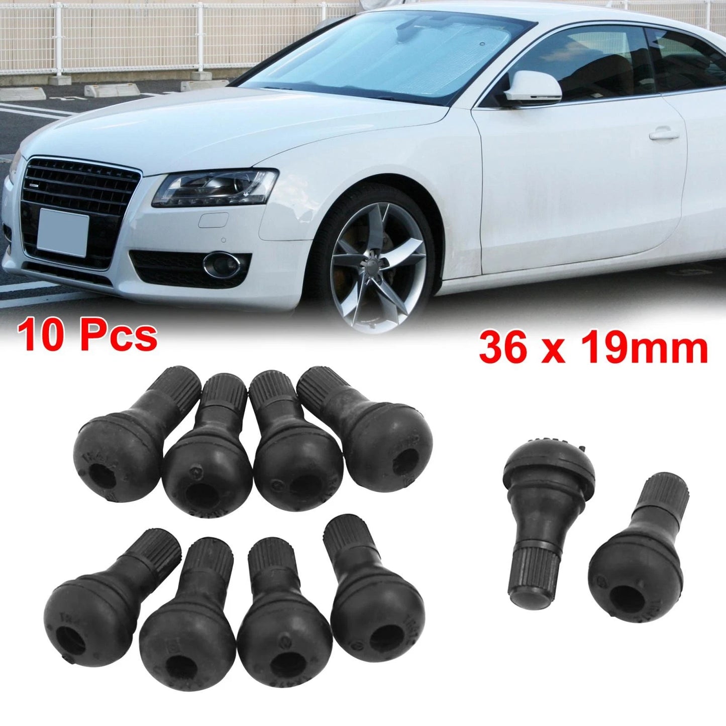 TR412 / 10pcs / Black Tubeless Stubby Valve Stems for SUV ATV Car Motorcycle