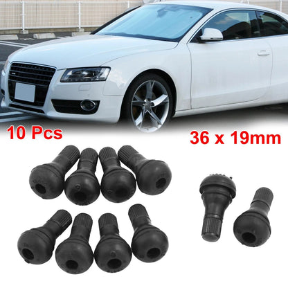 TR412 / 10pcs / Black Tubeless Stubby Valve Stems for SUV ATV Car Motorcycle