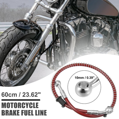 60cm 10mm Motorcycle Braided Brake Clutch Oil Hosing Fitting Ends Red