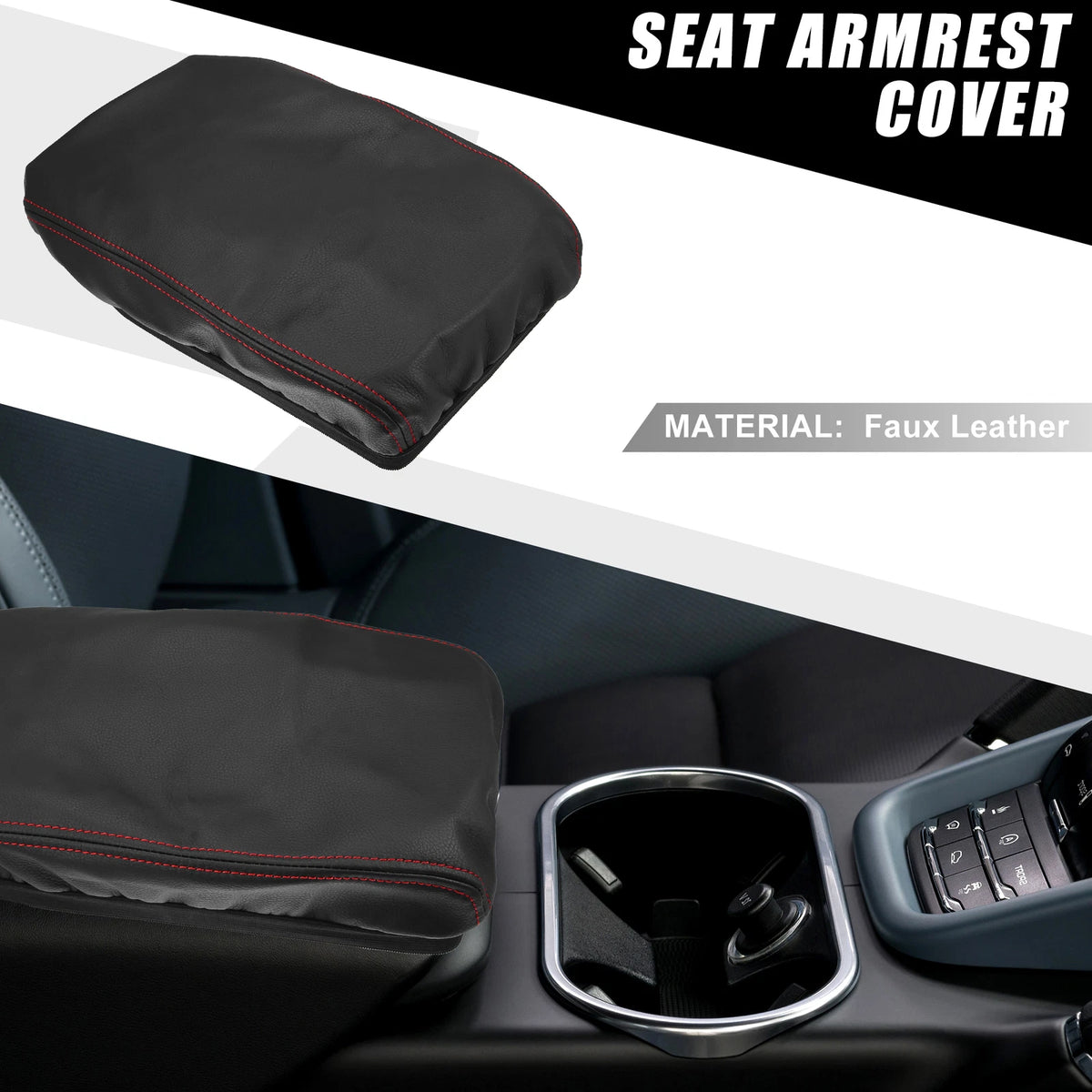 Center Console Armrest Cover for Toyota Highlander (2014-2023) Black Red Line