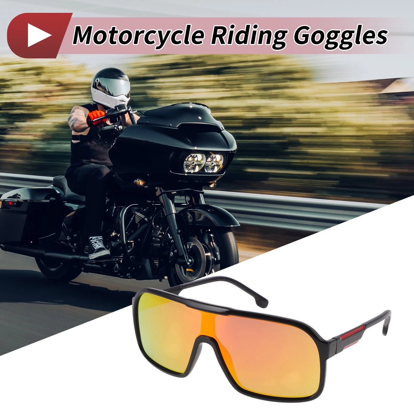 1 Set Motorcycle Riding Goggles Red Lens Black Red Frame Triacetyl Cellulose PC