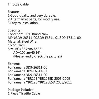 Throttle Cable Set 2 x Push/Pull for Yamaha YBR125 YBR125ED (2005-2009)