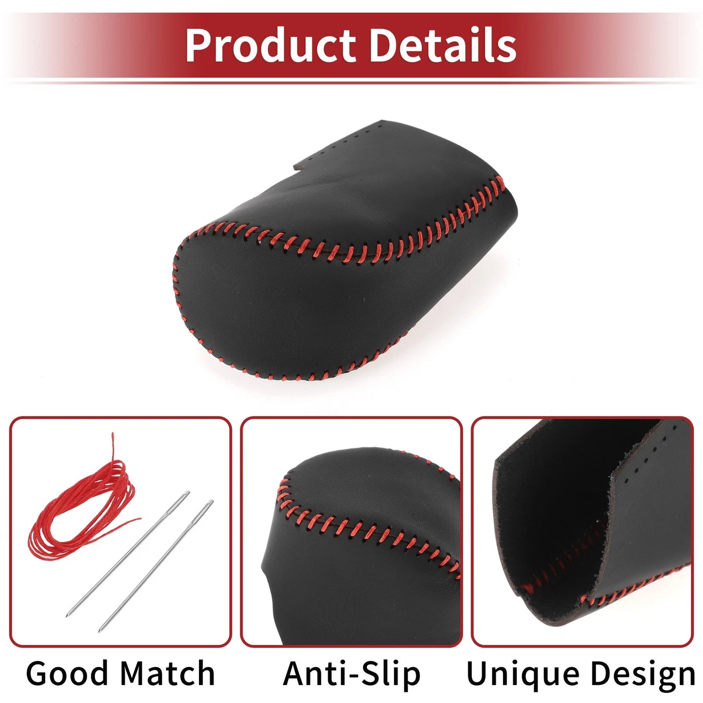 Car Gear Shift Knob Cover for Honda HR-V 2023-2024 Black Red Faux Leather