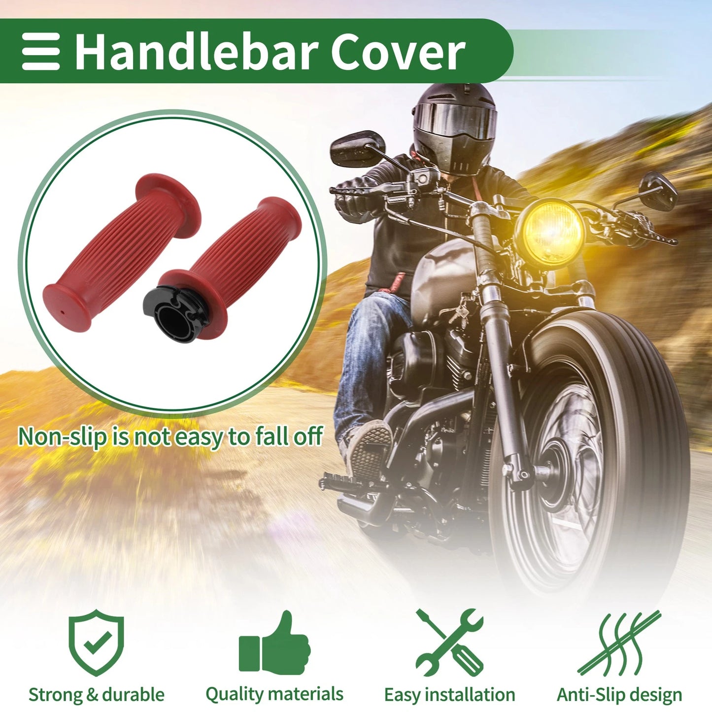 7/8" 22mm Hand Grips TPU Dark Red Stripe for Motorcycle