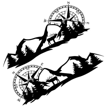 Car Side Body Sticker Graphic Decal Compass Deer Mountains Tree Forest