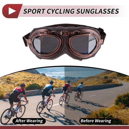 Set Motorcycle Riding Goggles Silver Tone Lens Brown Frame Cycling Sunglasses