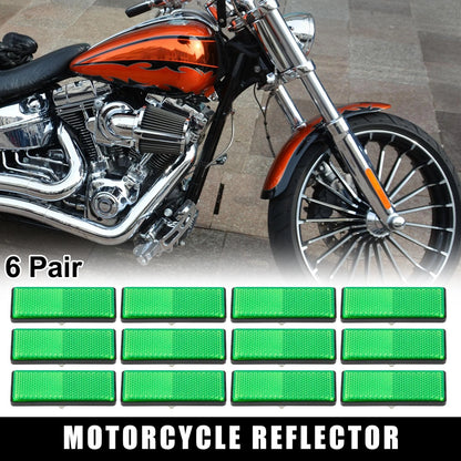 6 x Pair 5mm-6mm Green Rectangle Screw Mount Warning Reflector for Motorcycle