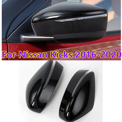 2 x Carbon Fiber Mirror Side Lid Cover Trim for Nissan Kicks (2016–2020)