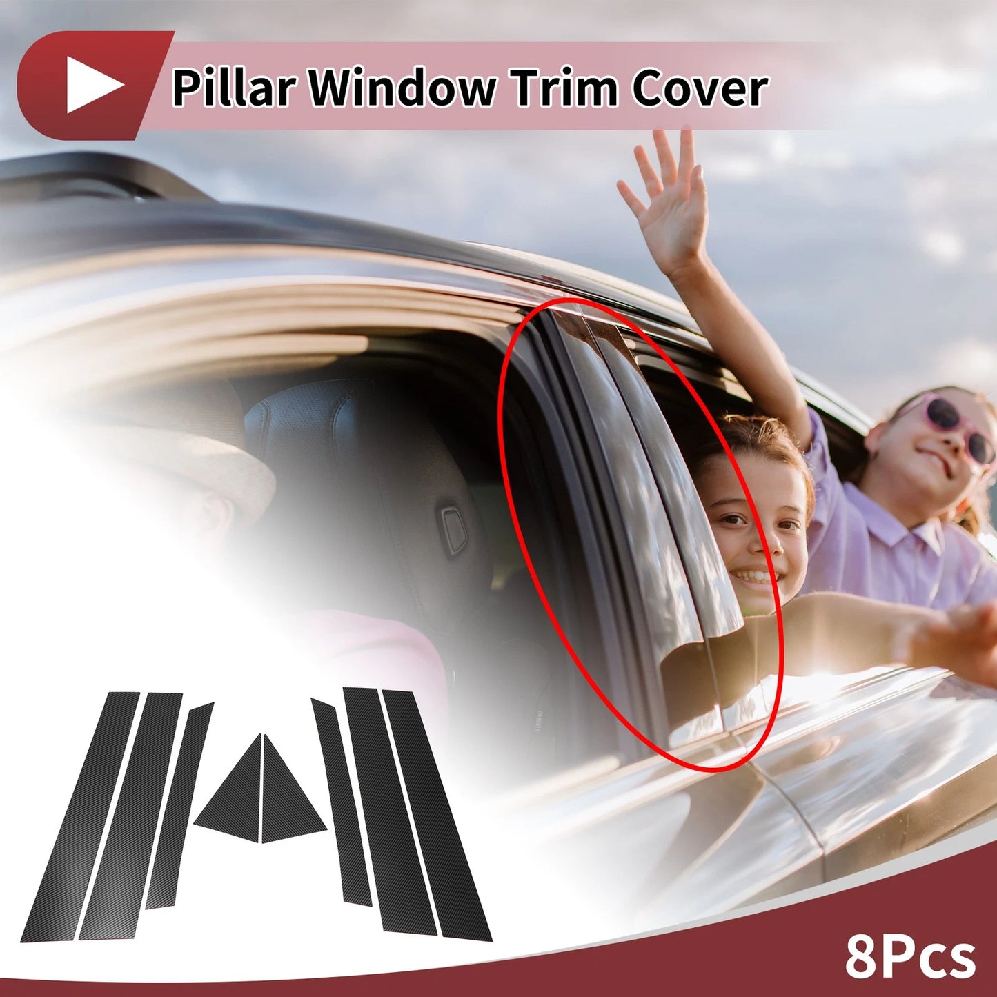 8 Pcs Car Door Pillar Window Trim for Mazda CX-7 (2007-2012) Black Carbon Fiber