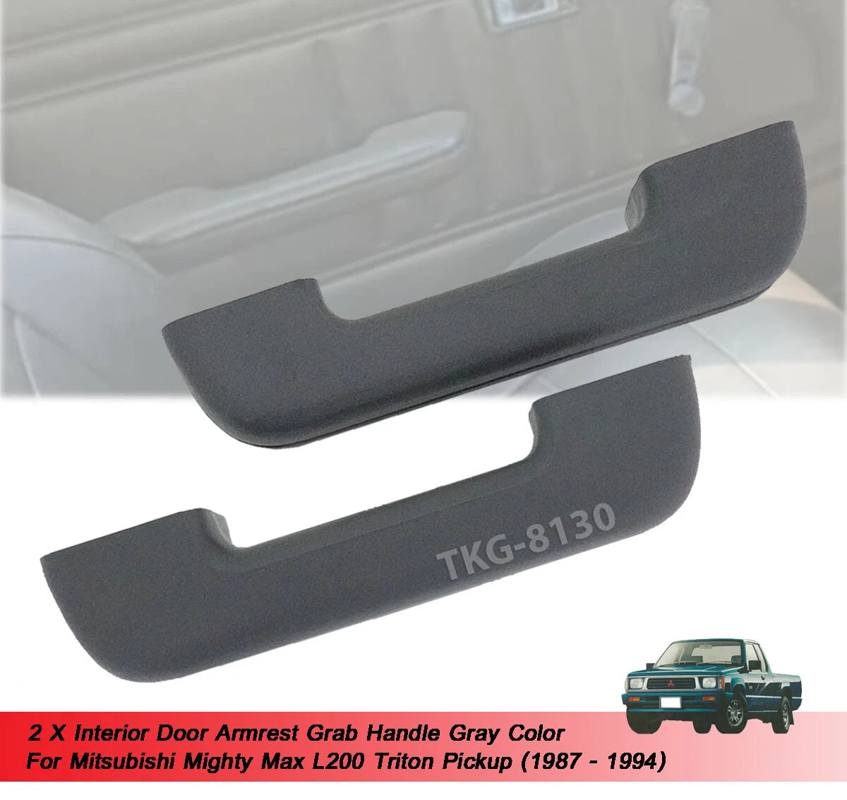 Door Armrest Handle 1 Pair Gray for Mitsubishi L200 Triton (1987-1994)