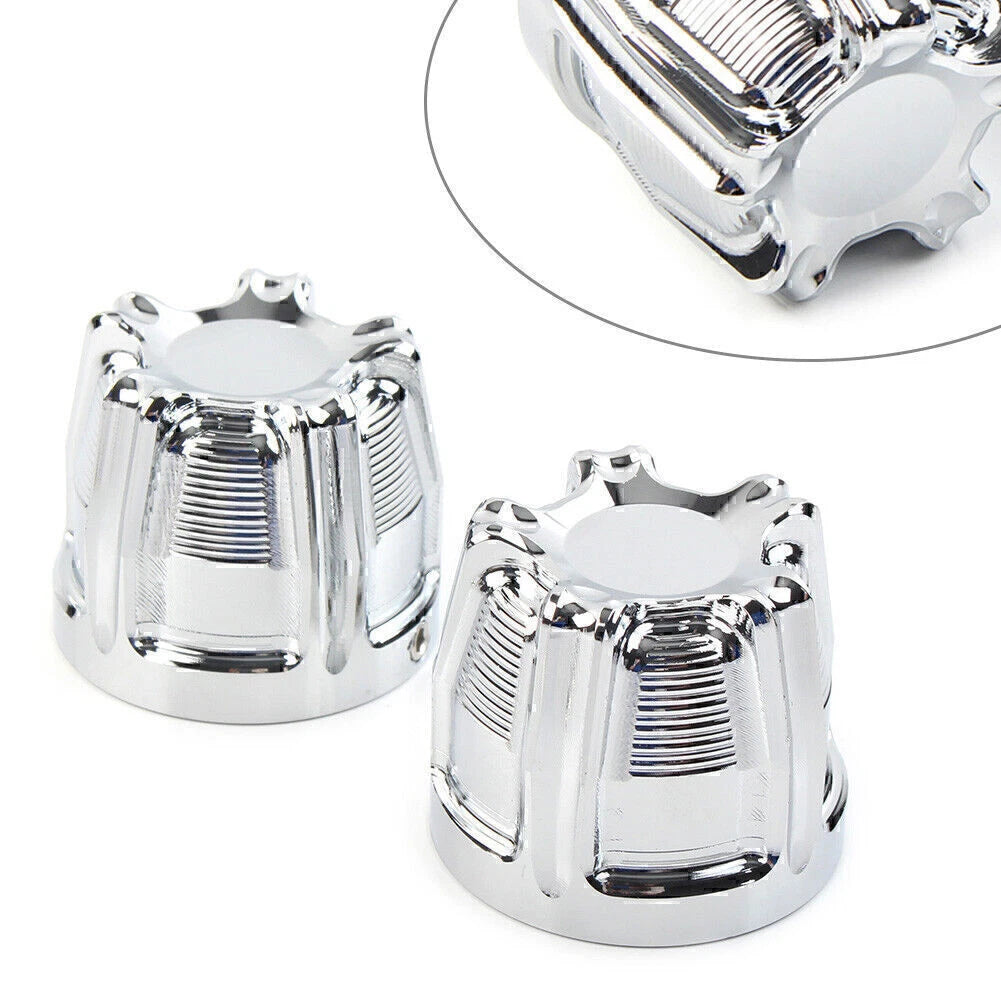 Chrome Front Cut Axle Nut Cap Covers for Harley Softail Touring Street Glide