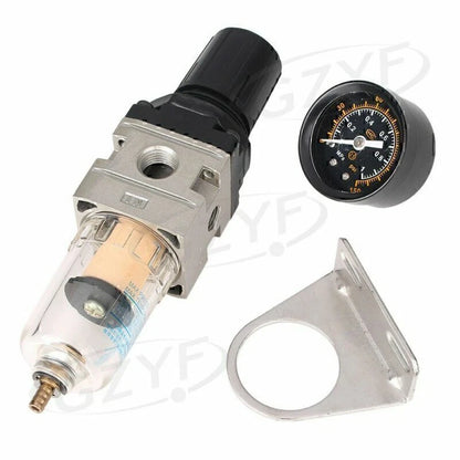 Air Pressure Filter Gauge & In-Line Water Oil Trap for Spray Gun (0-150 PSI)
