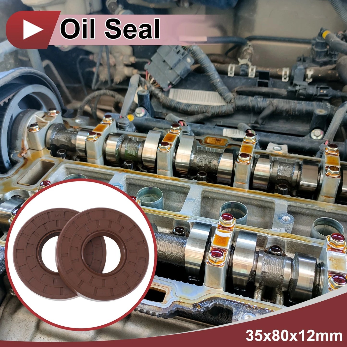 Oil Seal / 2 Pcs / Seal Ring Rotary Shaft Seal FKM Rubber 35x80x12mm Brown for Make Model