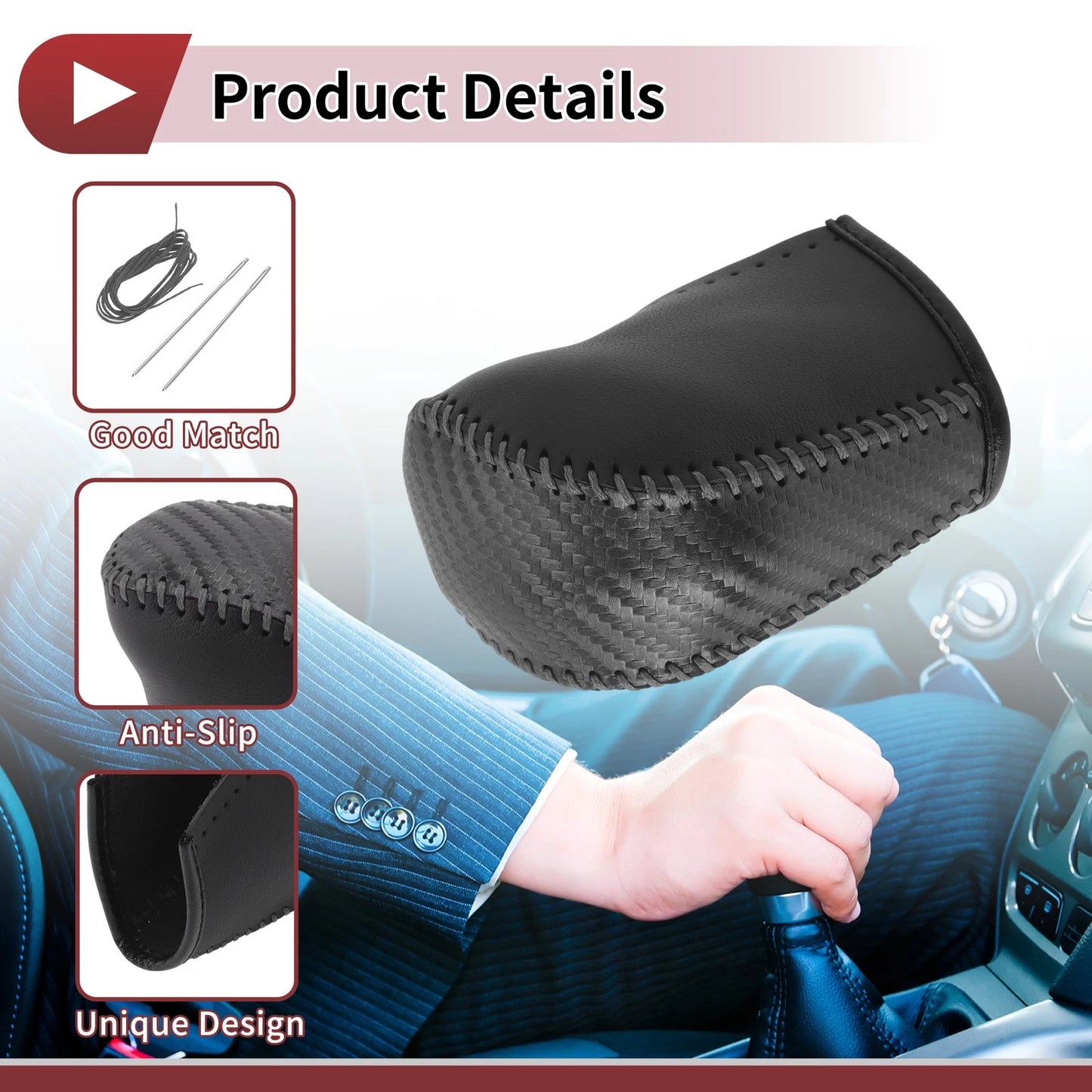 Car Gear Shift Knob Cover for Subaru Forester (2006-2012) Black Gray Faux Leather