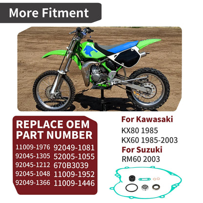 Water Pump Rebuild Kit w/ Clutch Cover Gasket Seal for Kawasaki KX60 (1985-2003)