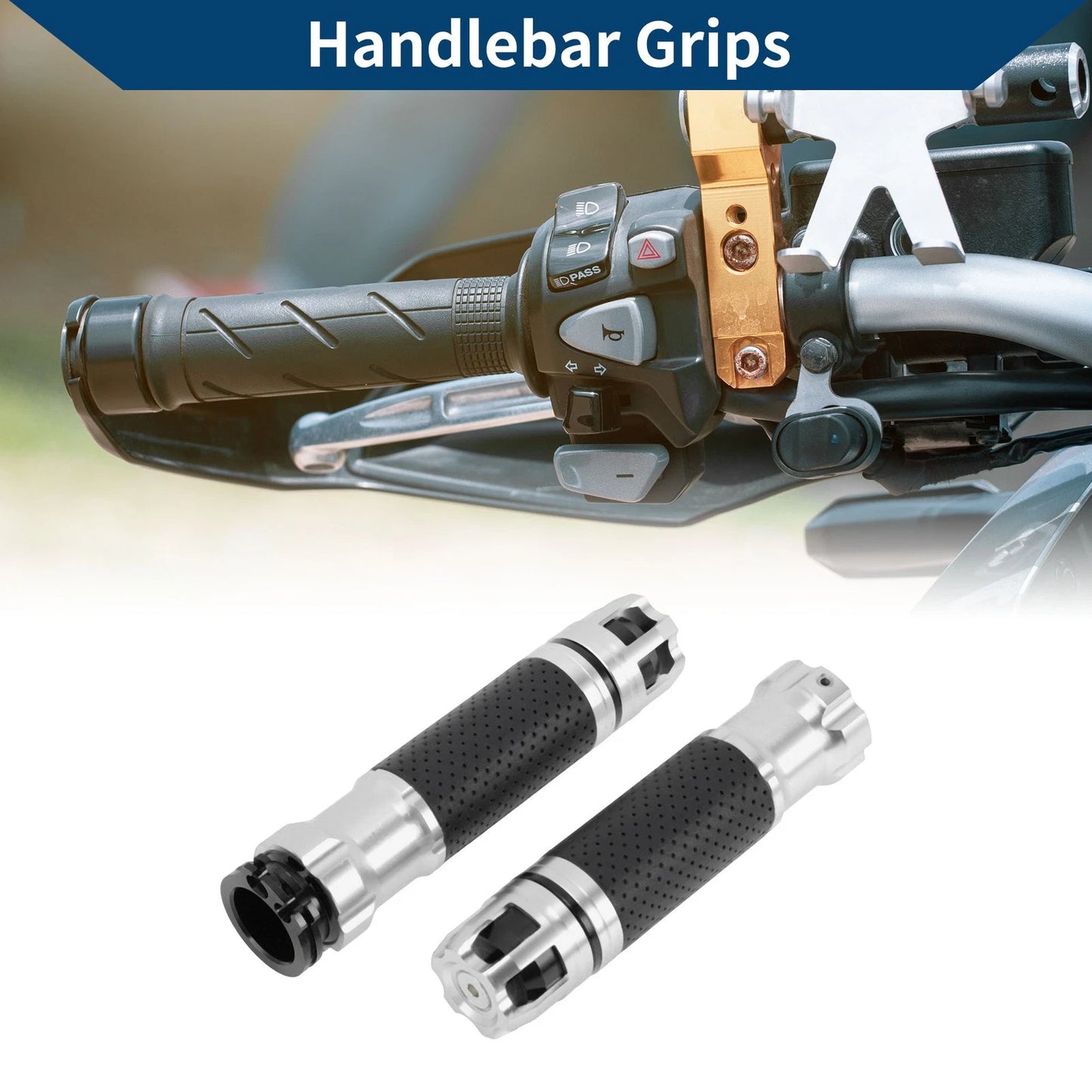 23 x 23 mm Motorcycle Hand Grips Cover Aluminum Alloy Silver Tone