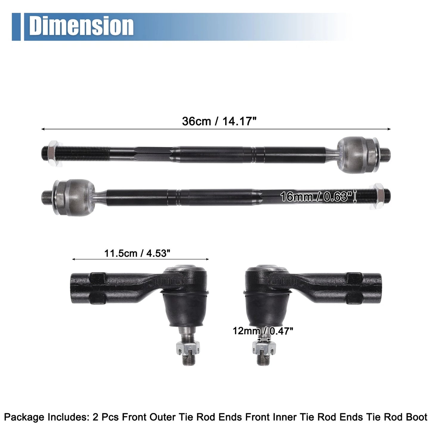 4pcs Front Inner Outer Tie Rod End Links Kit for Chrysler 200 Dodge Dart