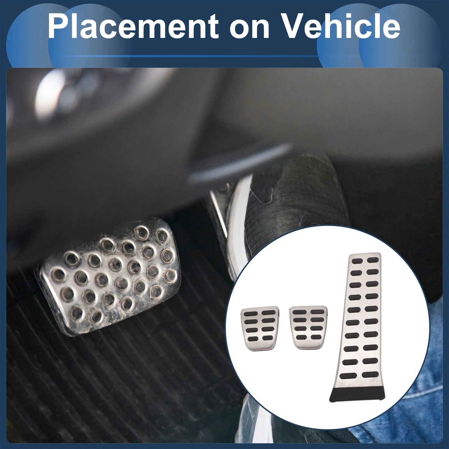 3 x Manual Foot Accelerator Pedal Covers for Kia K5 (2011-2015) Silver Tone
