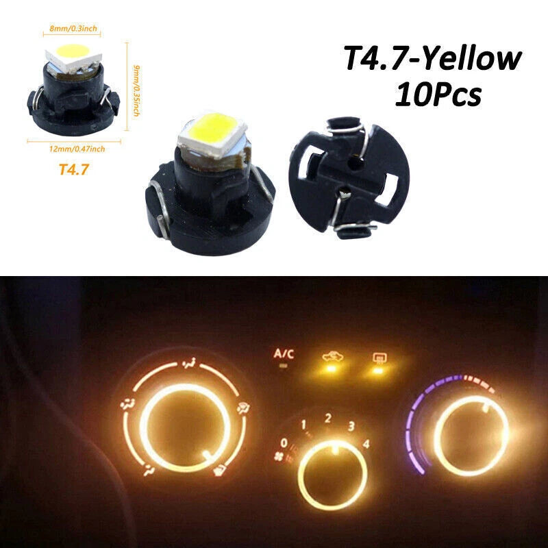 10x T4.7/T5 Neo Wedge LED Bulbs for Dash Climate Instrument Light Lamp Yellow
