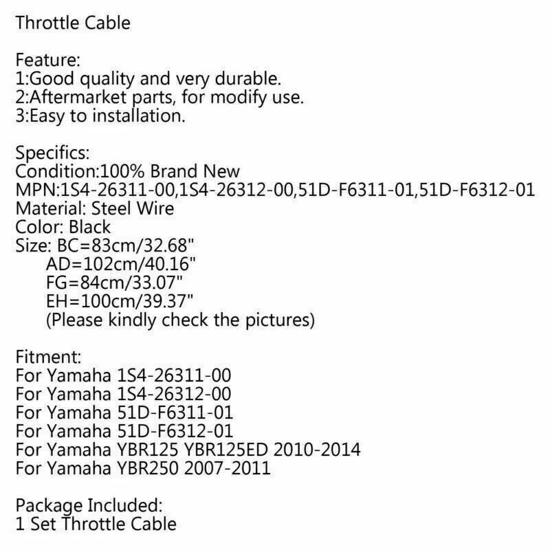 Throttle Cable Set for Yamaha YBR125 YBR125ED (2010-2014)