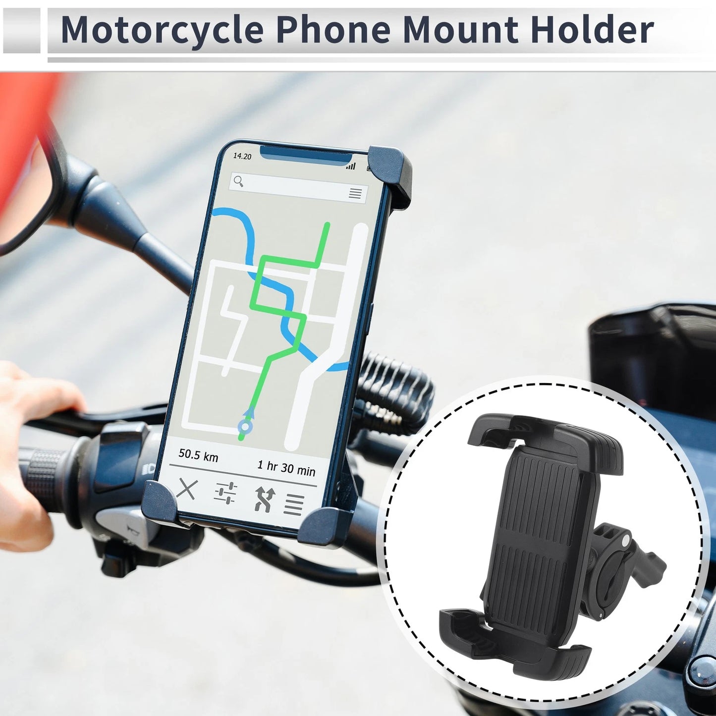 Phone Mount Holder / 4.7-7.2 in / Handlebar Mount for Motorcycle