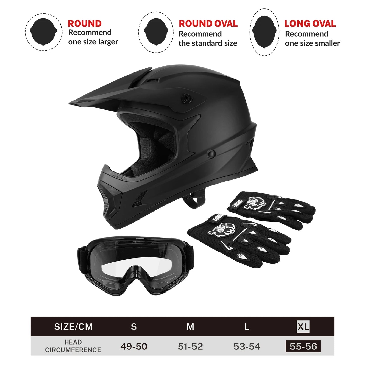 Youth Full Face Helmet for Off-Road Dirt Bike ATV Motocross - Black