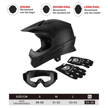 Youth Full Face Helmet for Off-Road Dirt Bike ATV Motocross - Black
