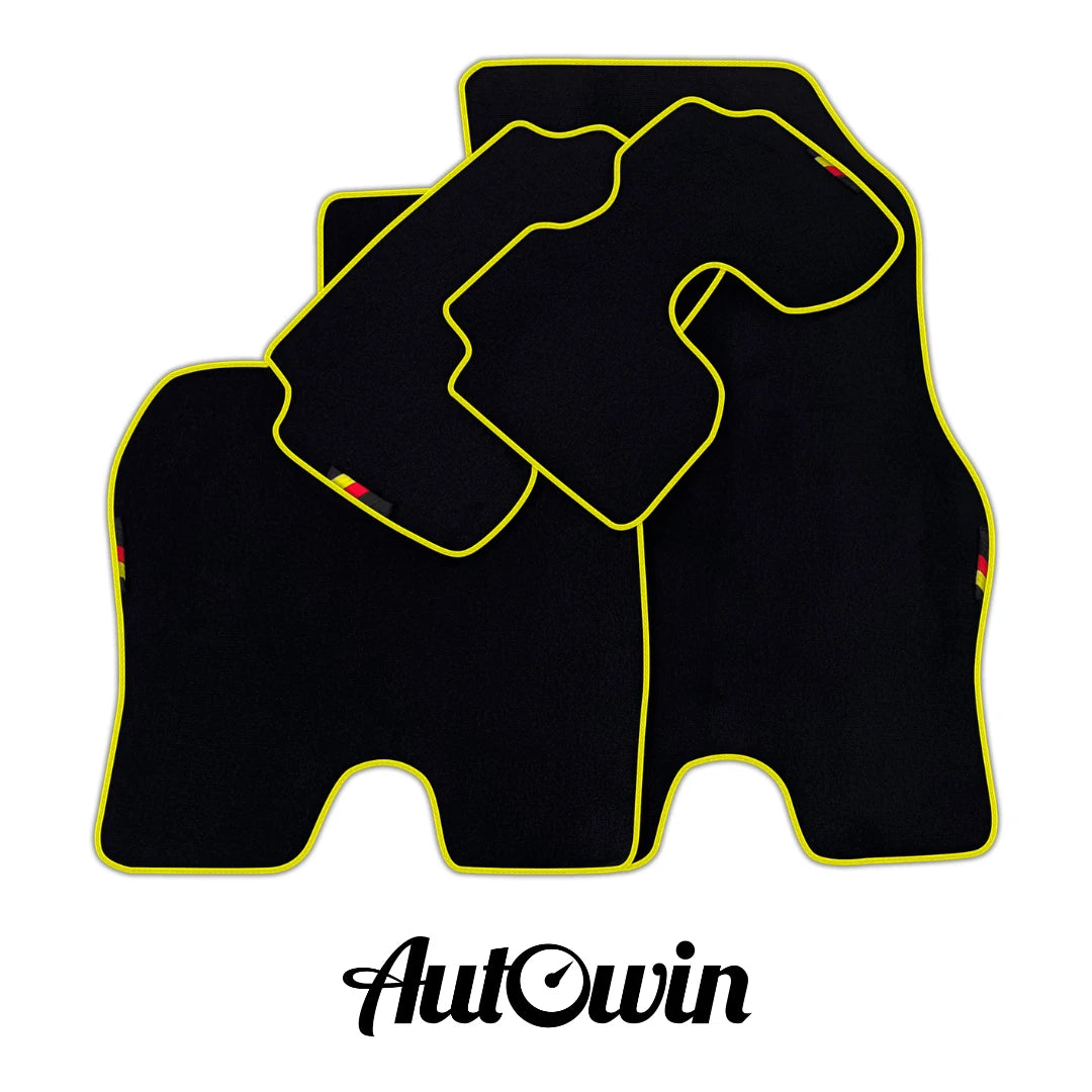AutoWin Black Floor Mats for BMW i8 with Yellow Trim (2014-2017)