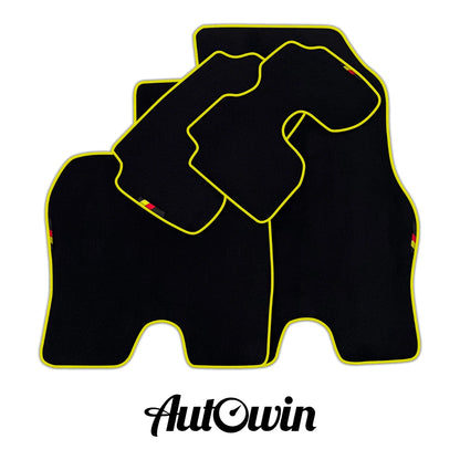 AutoWin Black Floor Mats for BMW i8 with Yellow Trim (2014-2017)