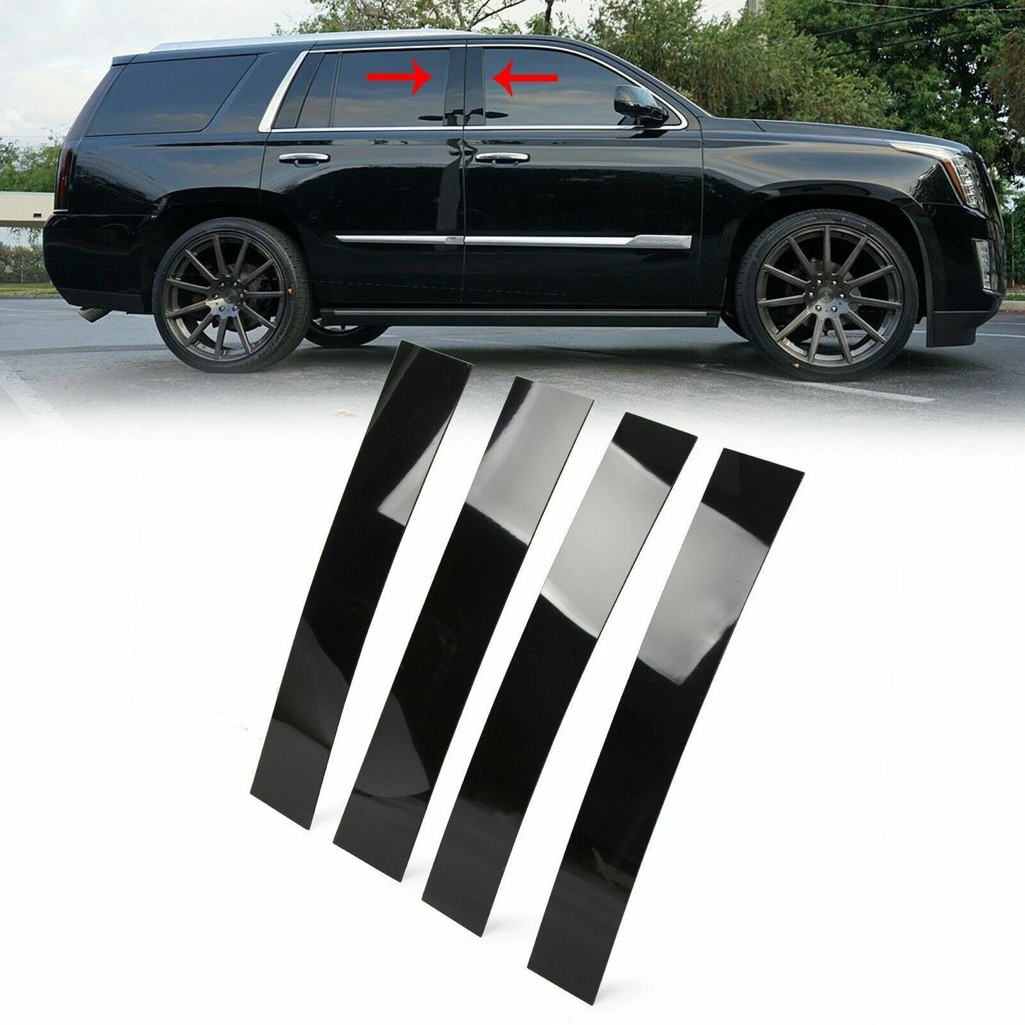 4pc Black Pillar Posts Door Trim Cover for Cadillac Escalade (2007–2014)