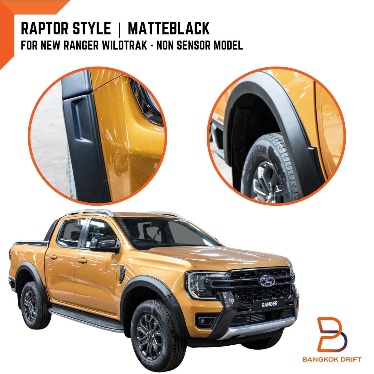 Raptor Style Matte Black Fender Flares for Ford Ranger 2022-2023