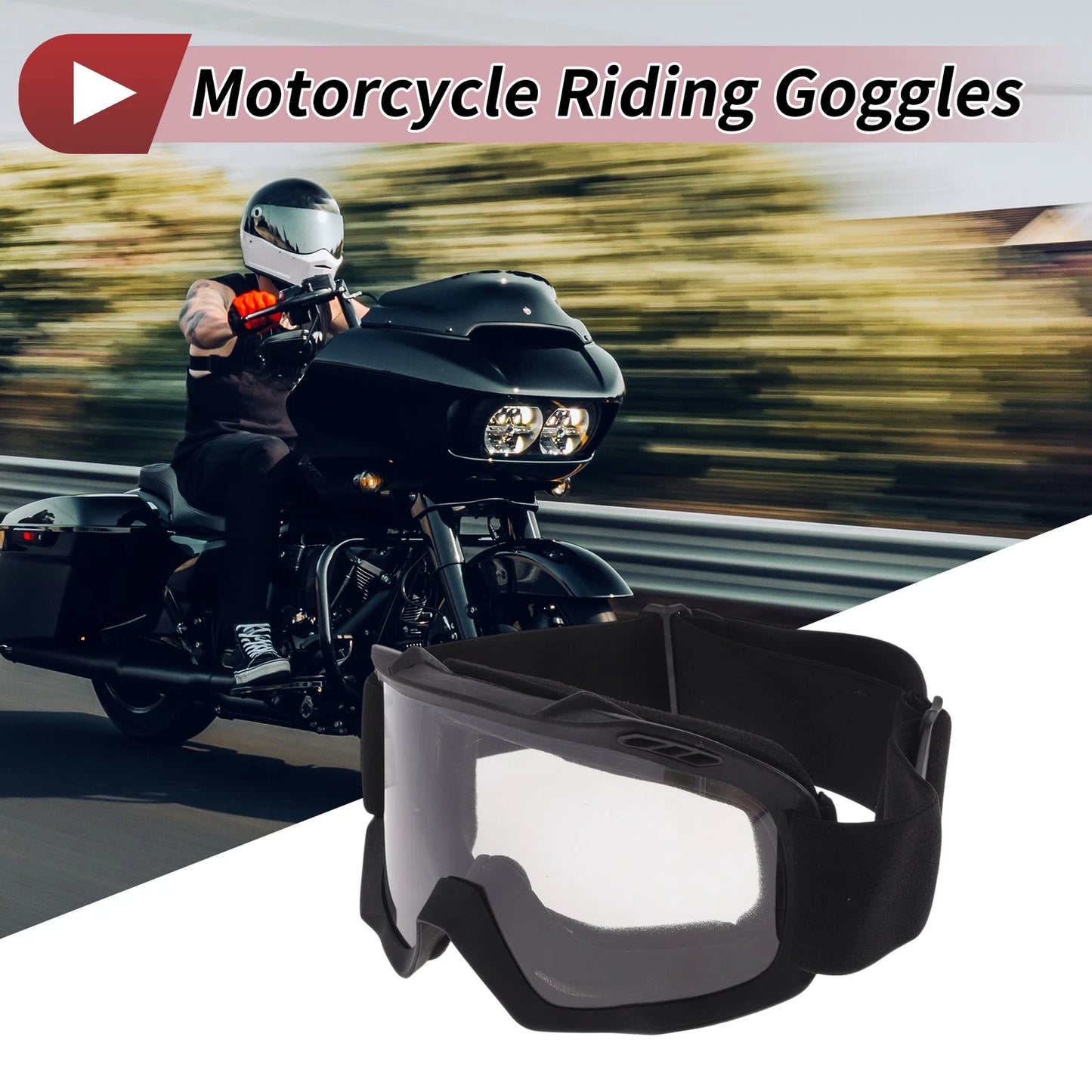 1Pc Motorcycle Riding Goggles Clear Lens Black Frame PC TPU Cycling Sunglasses