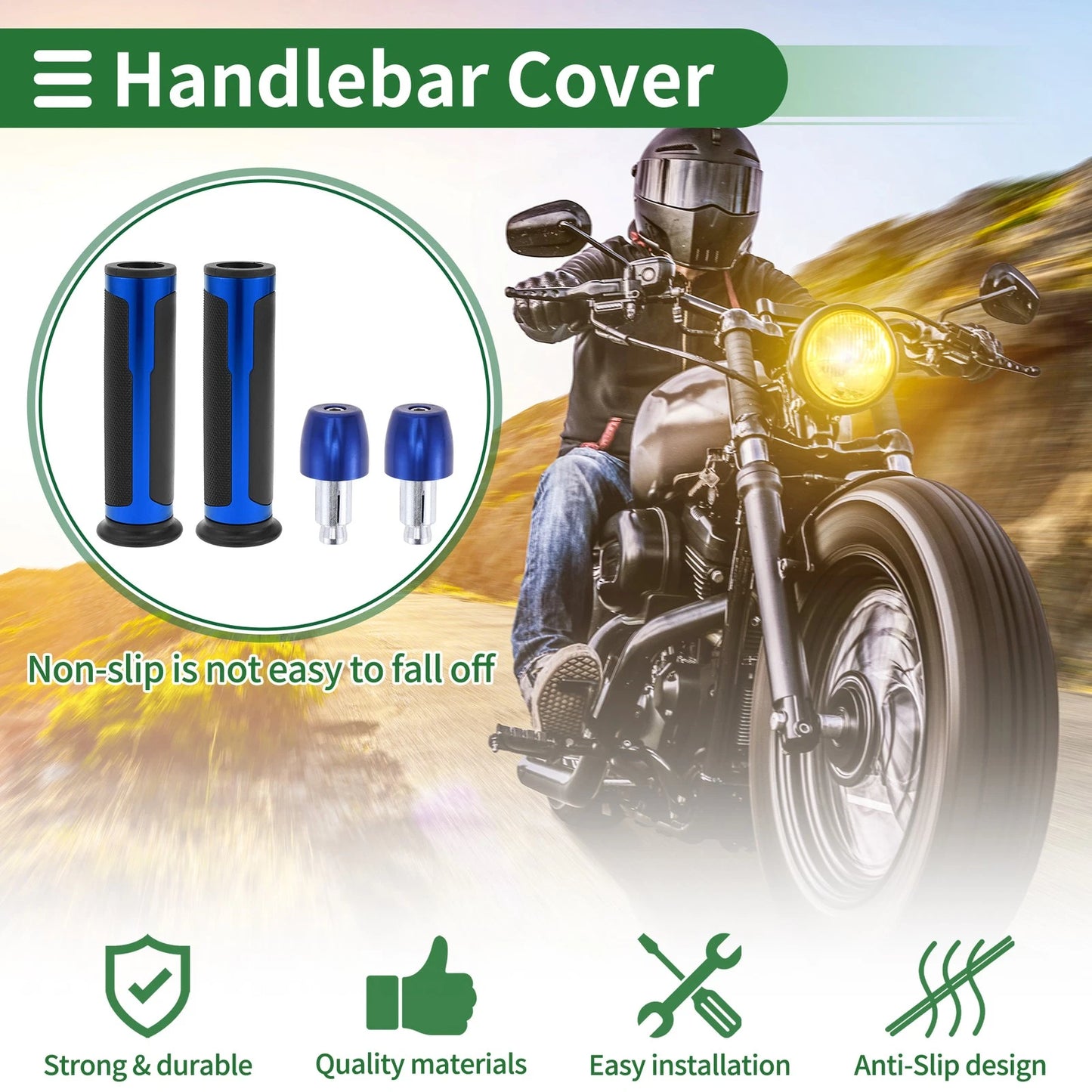 7/8" 22mm Motorcycle Hand Grips Rubber Blue