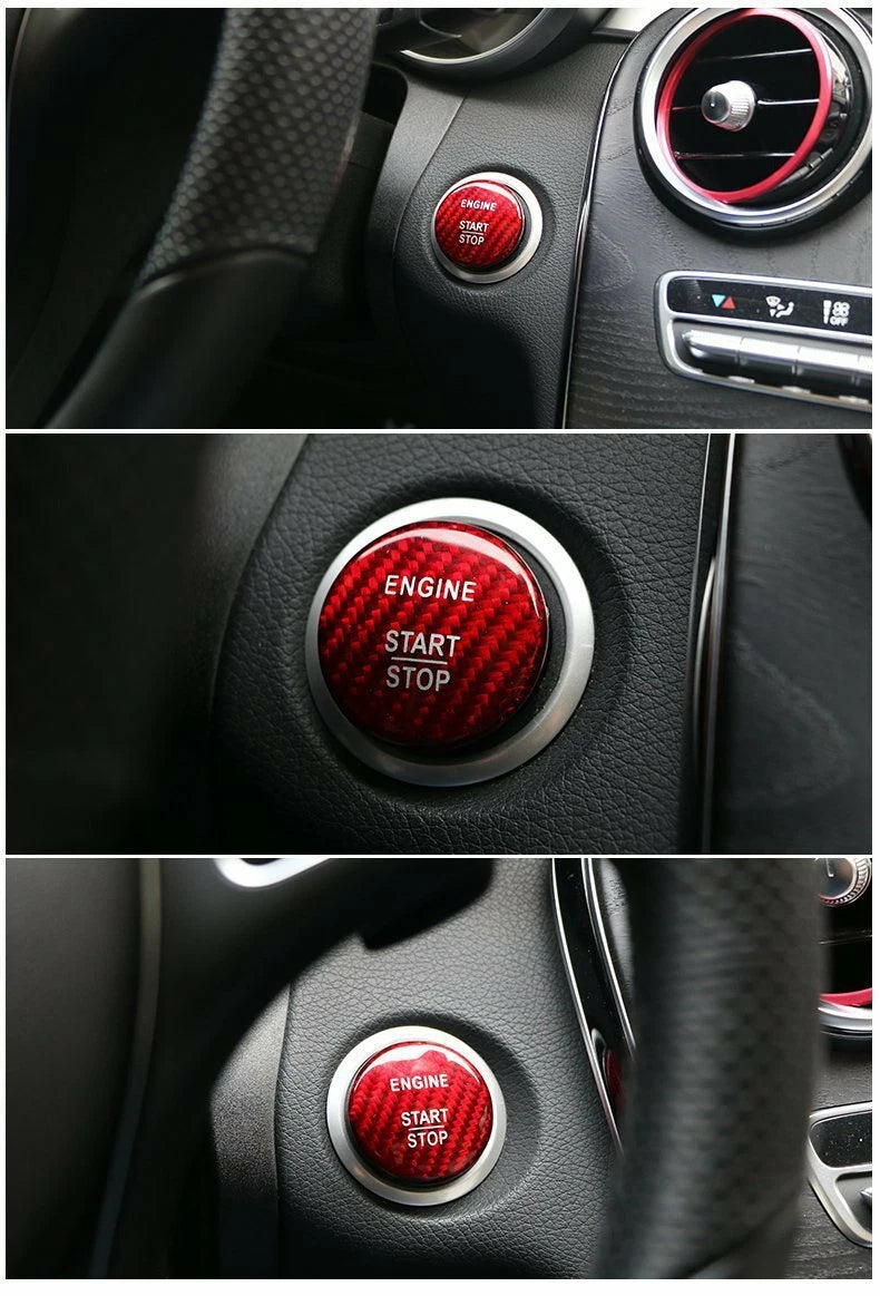 1PCS Carbon Fiber Start Stop Engine Button Switch Sticker Fit For Benz C GLC GLE