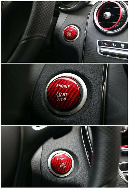 1PCS Carbon Fiber Start Stop Engine Button Switch Sticker Fit For Benz C GLC GLE