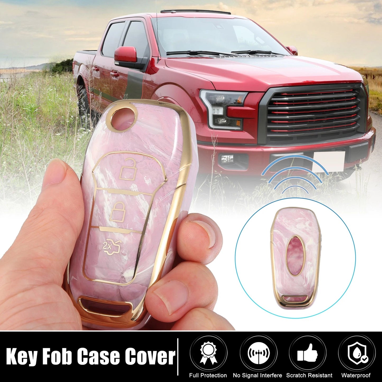 3 x Key Fob Remote Control Cover TPU Shell Pink for Ford F150 (2015-2018)