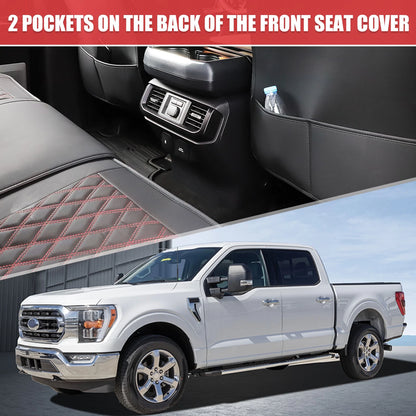 5 x Black Red Front Rear Seat Covers for Ford F-150 Crew Cab (2009-2023)