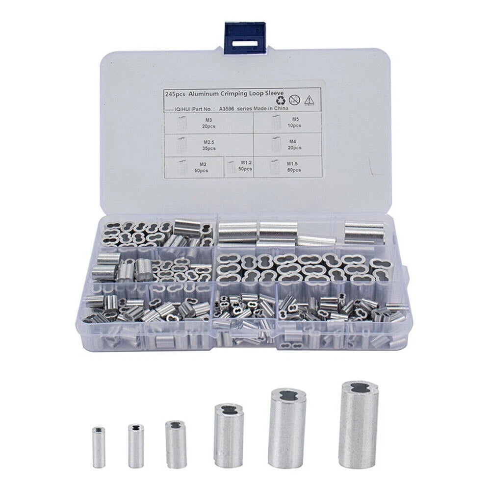 Wire Rope & Cable Line End Kit 7 Size Double Barrel Crimping Loop 245Pcs