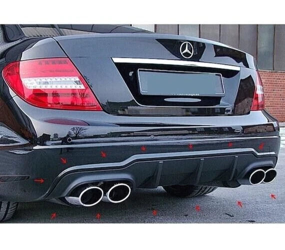 Rear Bumper Diffuser for Mercedes W204 C63 AMG Gloss Black (2011-2014)